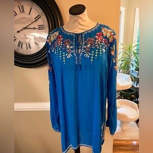 Johnny Was silk embroidered boho top